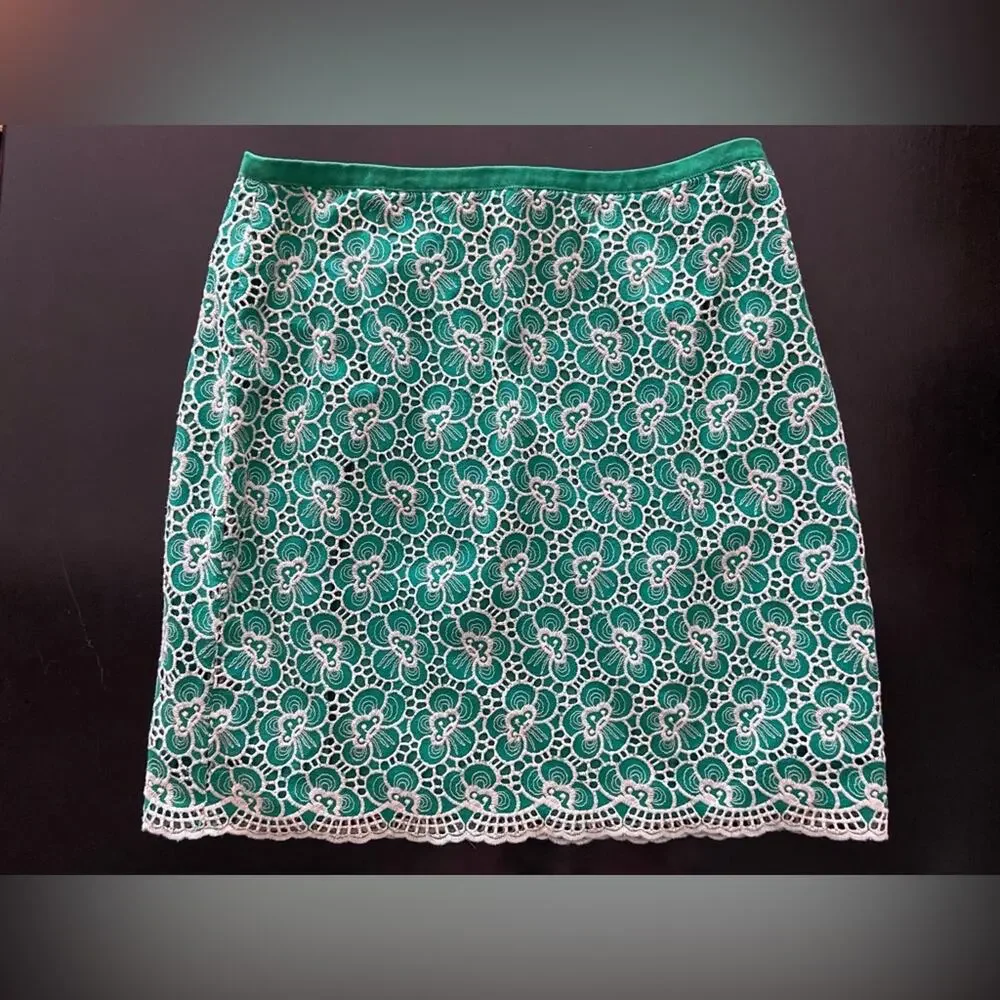 JCREW Green Embroidered Floral Mini Skirt sz 2